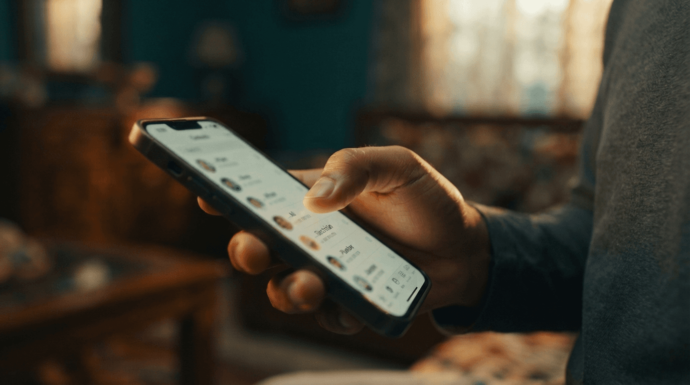 A professional checking a job notification on their phone through the TaskLync app